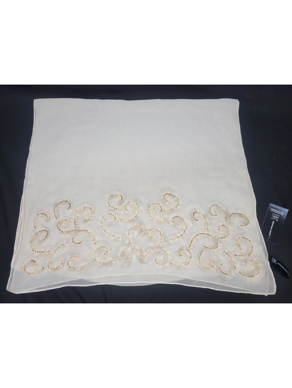 INC International Concepts Tulle Swirl Evening Wrap Scarf Beaded Champagne  NEW